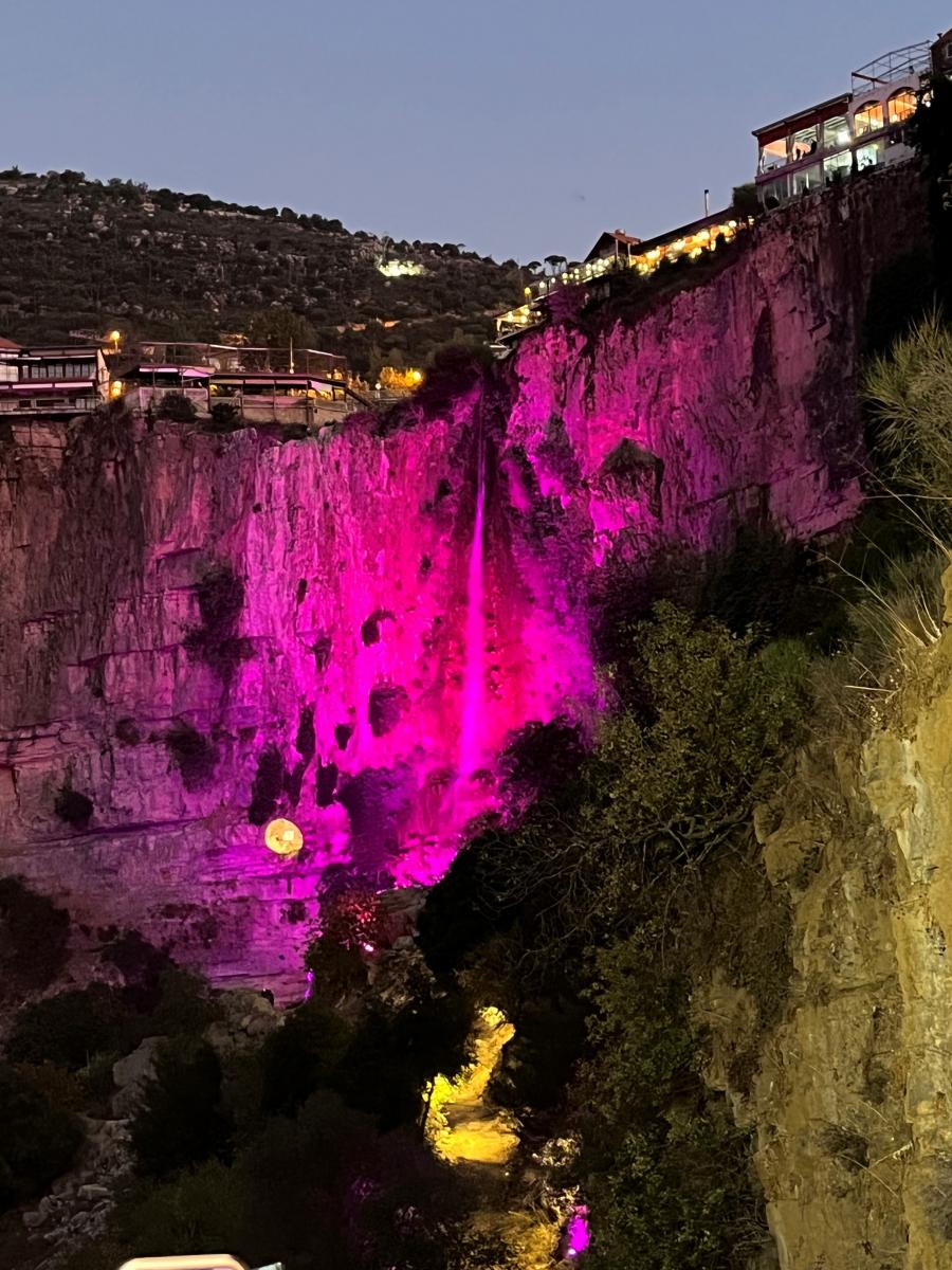 Lebanon's Jezzine waterfalls illuminated in pink, 2022
