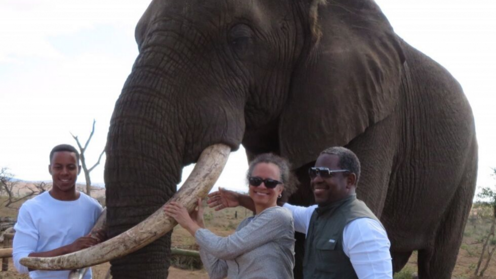 Dr. Pierce and her family with an elephant in South Africa.