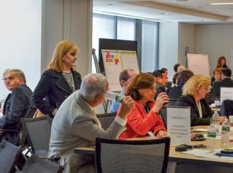 ASCO President Dr. Julie M. Vose and workshop attendees participate in a breakout session at the ASCO-AACI Best Practices in Cancer Clinical Trials Workshop.