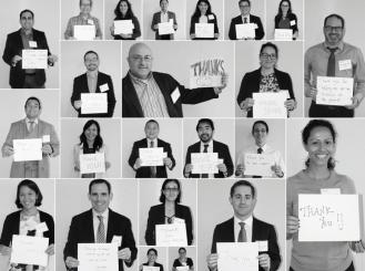 collage of grant recipients and volunteers with thank you signs