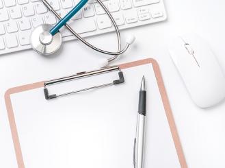keyboard, stethoscope, and clipboard image