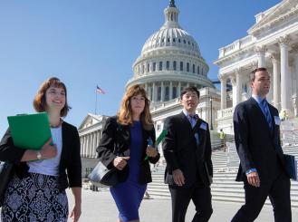 Photo of Heather M. Hylton, PA-C, Gina M. Villani, MD, MPH, Steve Y. Lee, MD, and Robert M. Daly, MD, MBA, visiting Capitol Hill to meet with their Congressional representatives.