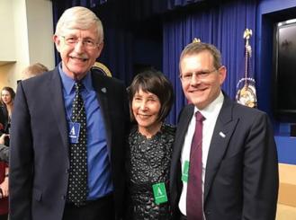 Photo of Dr. Francis S. Collins, Dr. Ellen V. Sigal, and ASCO CEO Dr. Clifford A. Hudis at the signing