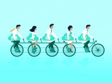 Stock graphic of doctors riding a tandem bicycle