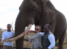 Dr. Pierce and her family with an elephant in South Africa.