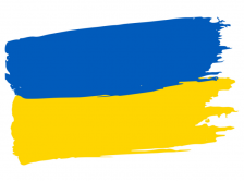 Ukraine flag and colors rendered in blue and yellow brushstrokes