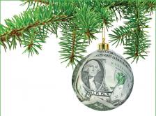 dollar ornament hanging from tree